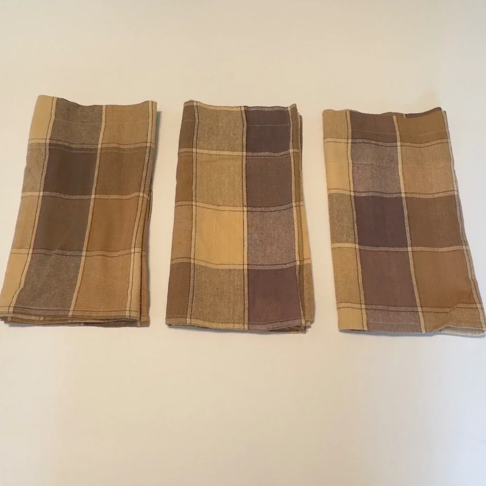 Lot of 3 Cotton Valances Brown Tan Plaid Farmhouse Rustic 62x13.5 Modern Country